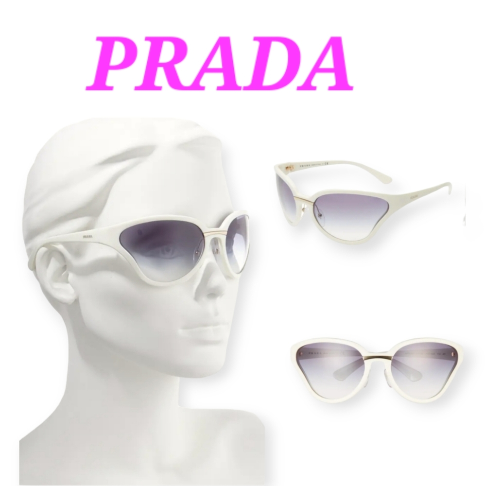 PRADA 68mm Oversize Wrap Butterfly Sunglasses in White Funky & Fun